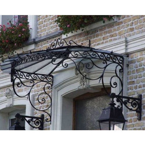 European style wrought iron awning with side light