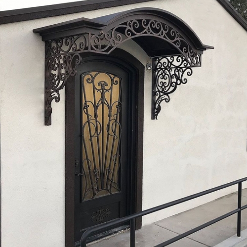 Wrought iron awning door