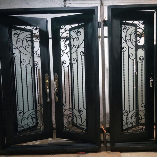 Handmade double forged iron door