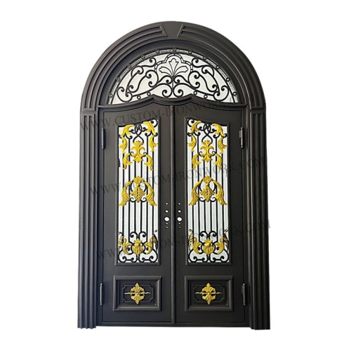 Custom design luxury iron door inserted glass three styles